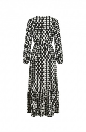 Digital Printed Gathered Belted Dress 1006A-01 Black And White 1006A-01