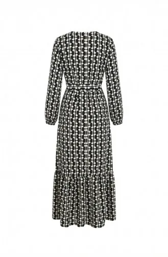 فستان بحزام مطبوع رقميًا 1006A-01 أسود وأبيض 1006A-01