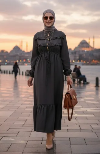 Front Ruffle Denim Dress 0486-01 Smoke 0486-01