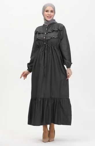 Front Ruffle Denim Dress 0486-01 Smoke 0486-01