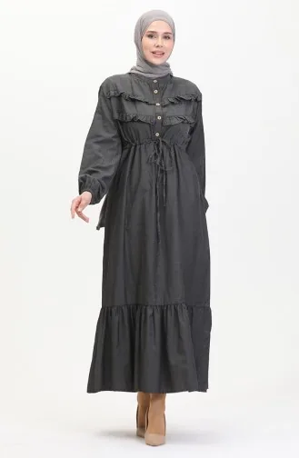 Front Ruffle Denim Dress 0486-01 Smoke 0486-01