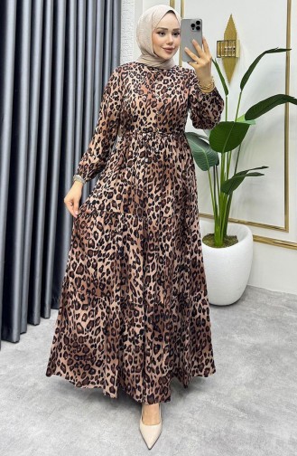 Tunneled Waist Leopard Dress 7130-02 Brown 7130-02