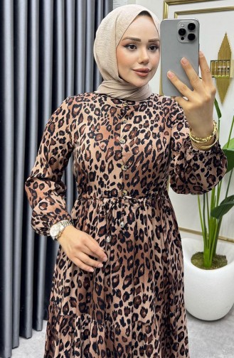Tunneled Waist Leopard Dress 7130-02 Brown 7130-02
