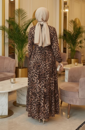 Tunneled Waist Leopard Dress 7130-02 Brown 7130-02