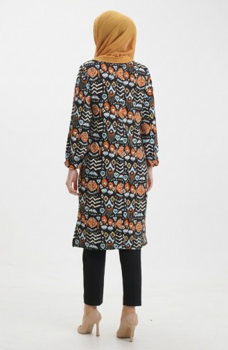 Dijital Baskılı Yırtmaç Detaylı Tunik 1005-01 Siyah Kiremit
