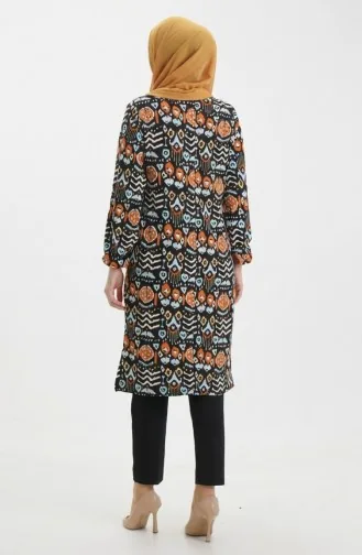 Digital Bedruckte Tunika Mit Schlitzdetails 1005-01 Schwarz Ziegel 1005-01