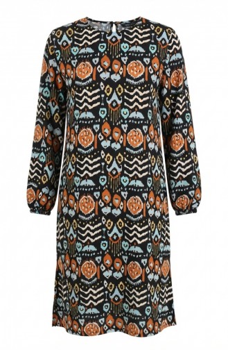 Dijital Baskılı Yırtmaç Detaylı Tunik 1005-01 Siyah Kiremit