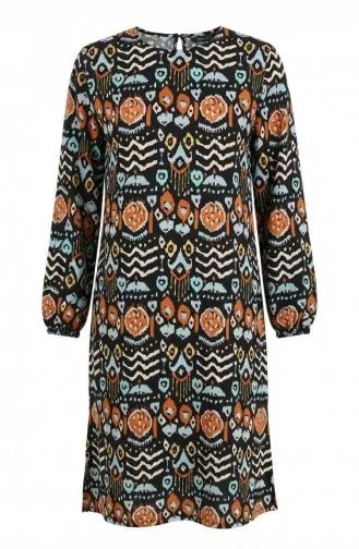 Digital Bedruckte Tunika Mit Schlitzdetails 1005-01 Schwarz Ziegel 1005-01