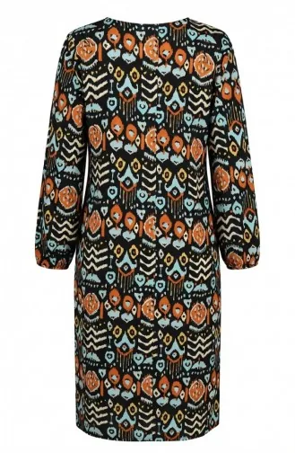 Digital Bedruckte Tunika Mit Schlitzdetails 1005-01 Schwarz Ziegel 1005-01