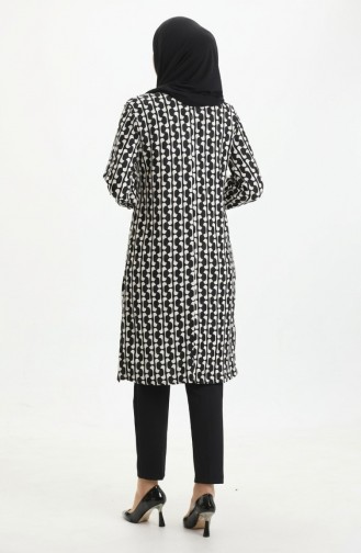Digitally Printed Slit Detailed Tunic 1005A-01 Black And White 1005A-01