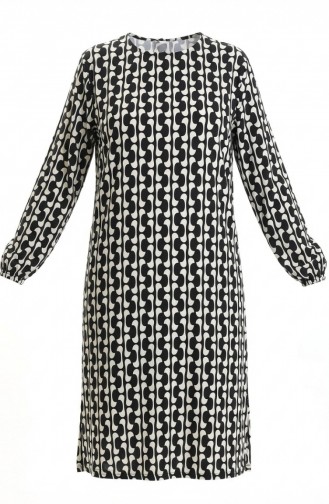 Digitally Printed Slit Detailed Tunic 1005A-01 Black And White 1005A-01