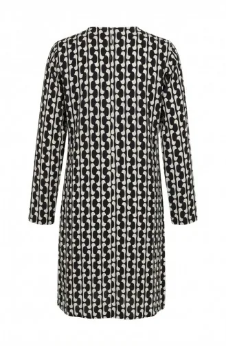 تونيك بتفاصيل شق مطبوعة رقميًا 1005A-01 باللونين الأسود والأبيض 1005A-01