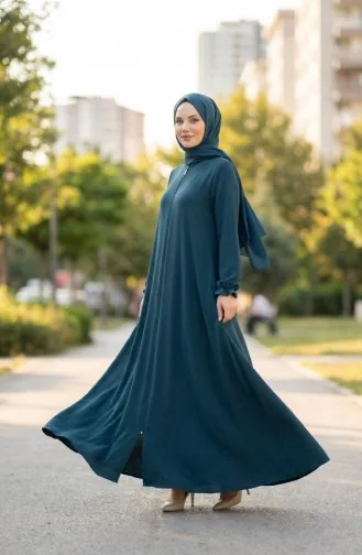 Aerobin Fabric Mevlana Ferace Mit Elastischen Ärmeln Und Reißverschluss 4140-05 Petrol 4140-05