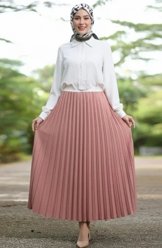 تنورة مطوية بخصر مطاطي 0213-05 وردية غبارية 0213-05