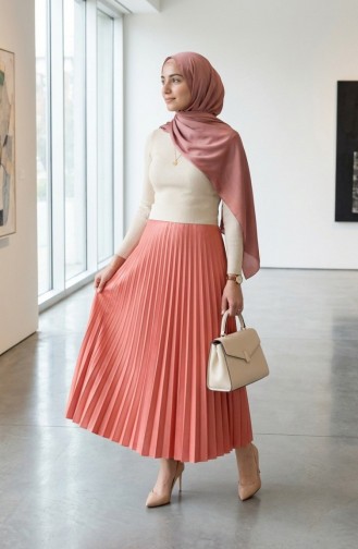 Geplooide Rok Met Elastische Tailleband 0213-08 Roze 0213-08