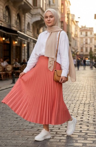 Geplooide Rok Met Elastische Tailleband 0213-08 Roze 0213-08