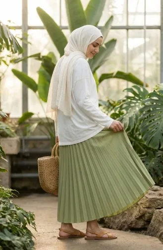 Beli Lastikli Piliseli Etek 0213-10 Fıstık Yeşili