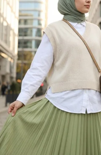 Beli Lastikli Piliseli Etek 0213-10 Fıstık Yeşili