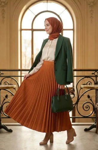 Geplooide Rok Met Elastische Tailleband 0213-11 Mosterdkleur 0213-11