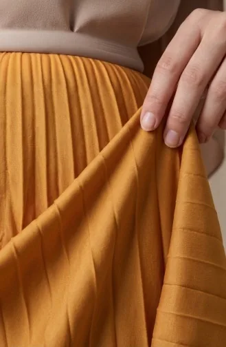 Geplooide Rok Met Elastische Tailleband 0213-11 Mosterdkleur 0213-11