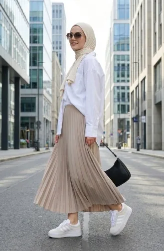 تنورة بكسرات وخصر مطاطي 0213-12 لون المنك 0213-12