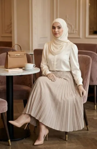 تنورة بكسرات وخصر مطاطي 0213-12 لون المنك 0213-12