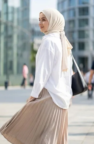 تنورة بكسرات وخصر مطاطي 0213-12 لون المنك 0213-12