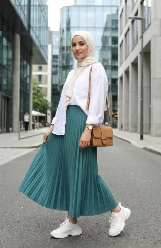 Geplooide Rok Met Elastische Tailleband 0213-13 Lichtgroen 0213-13