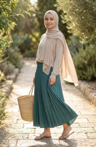 Geplooide Rok Met Elastische Tailleband 0213-13 Lichtgroen 0213-13