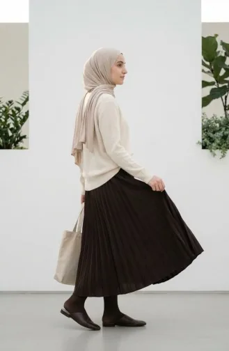 Beli Lastikli Piliseli Etek 0213-15 Kahverengi