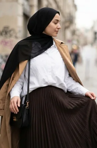 Beli Lastikli Piliseli Etek 0213-15 Kahverengi