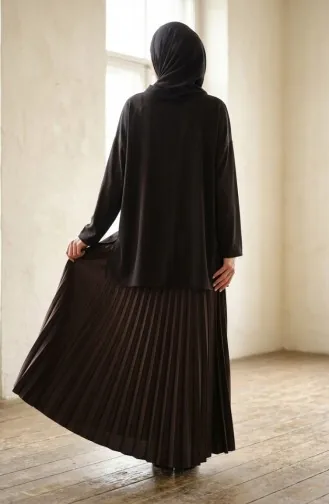 Beli Lastikli Piliseli Etek 0213-15 Kahverengi