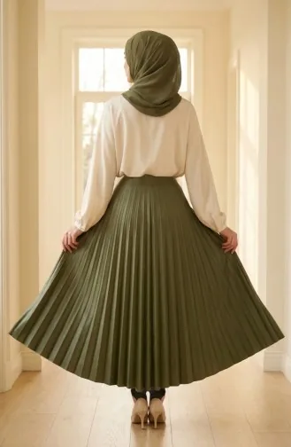 Elastic Waist Pleated Skirt 0213-16 Khaki 0213-16