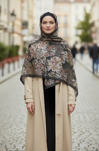 وشاح كهرماني بنقشة زهور 70357-01 أسود 70357-01