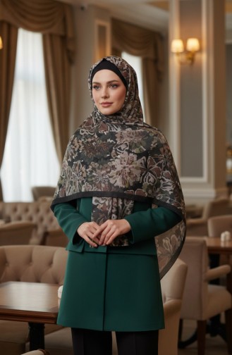 وشاح كهرماني بنقشة زهور 70357-01 أسود 70357-01