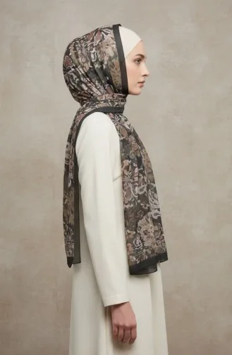 وشاح كهرماني بنقشة زهور 70357-01 أسود 70357-01
