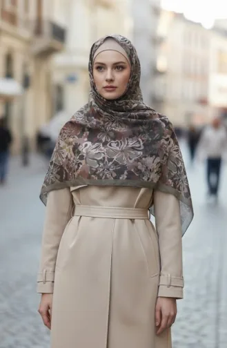 Floral Patterned Amber Scarf 70357-02 Khaki 70357-02