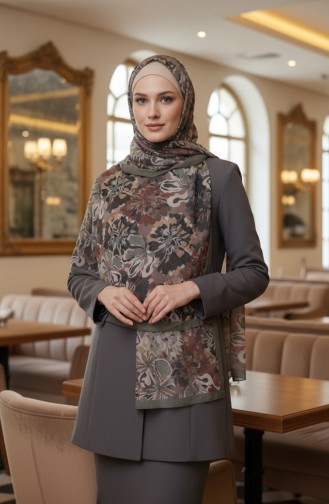 وشاح كهرماني بنقشة زهور 70357-02 كاكي 70357-02