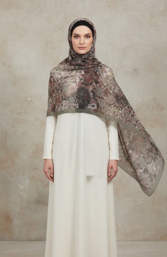 وشاح كهرماني بنقشة زهور 70357-02 كاكي 70357-02