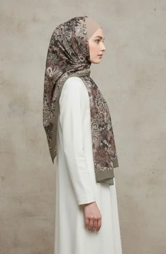 Floral Patterned Amber Scarf 70357-02 Khaki 70357-02