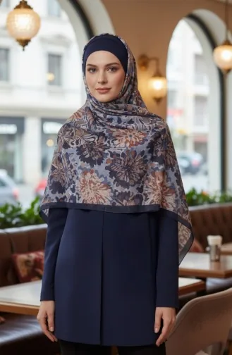 وشاح كهرماني بنقشة زهور 70357-03 أزرق داكن 70357-03