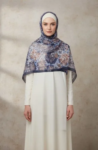 وشاح كهرماني بنقشة زهور 70357-03 أزرق داكن 70357-03
