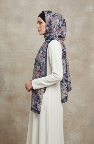 Bernsteinfarbener Schal Mit Blumenmuster 70357-03 Marineblau 70357-03