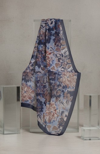 Bernsteinfarbener Schal Mit Blumenmuster 70357-03 Marineblau 70357-03