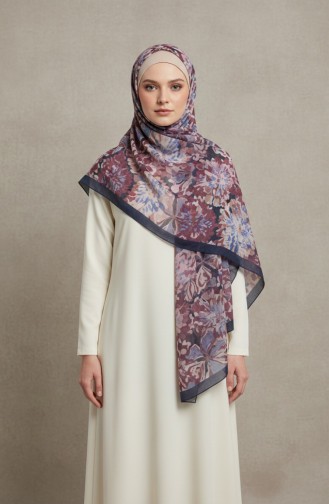 Amberkleurige Sjaal Met Bloemenpatroon 70357-04 Marineblauw En Pruim 70357-04