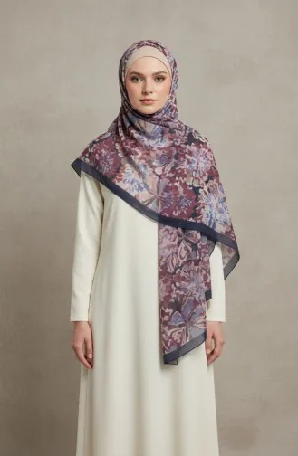 وشاح كهرماني بنقشة زهور 70357-04 أزرق داكن وأرجواني 70357-04
