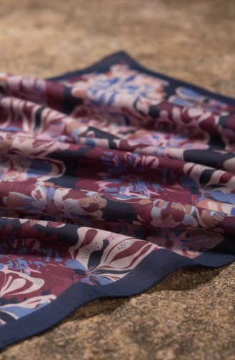 Amberkleurige Sjaal Met Bloemenpatroon 70357-04 Marineblauw En Pruim 70357-04