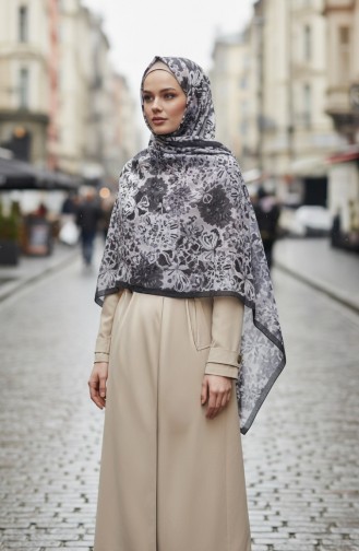 وشاح بلون العنبر بنقشة زهور 70357-05 رمادي دخاني 70357-05