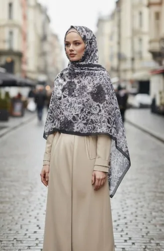 Floral Patterned Amber Scarf 70357-05 Smoke Gray 70357-05