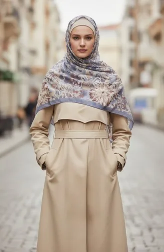 وشاح بلون العنبر بنقشة زهور 70357-06 رمادي 70357-06